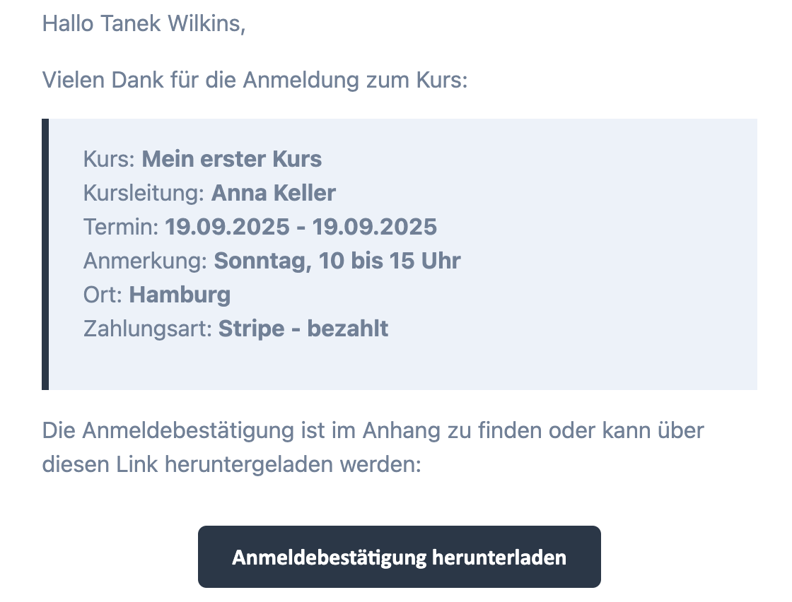 Automatisch versendete Bestätigungsmails